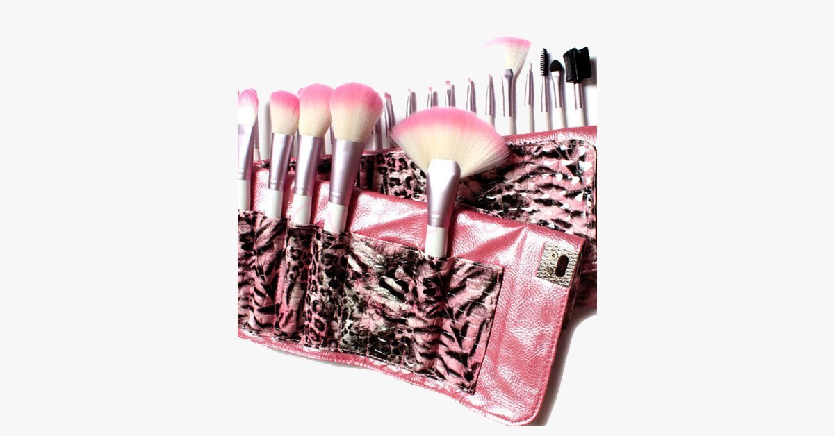 24 Piece Pink Leopard Brush Set