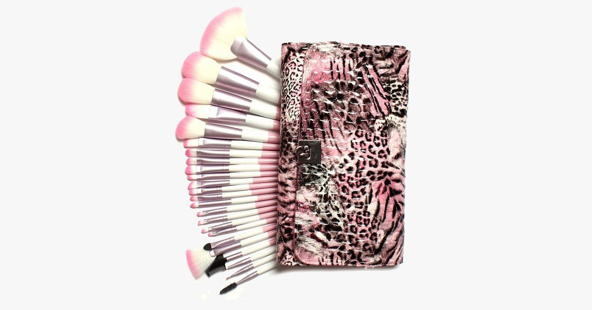 24 Piece Pink Leopard Brush Set