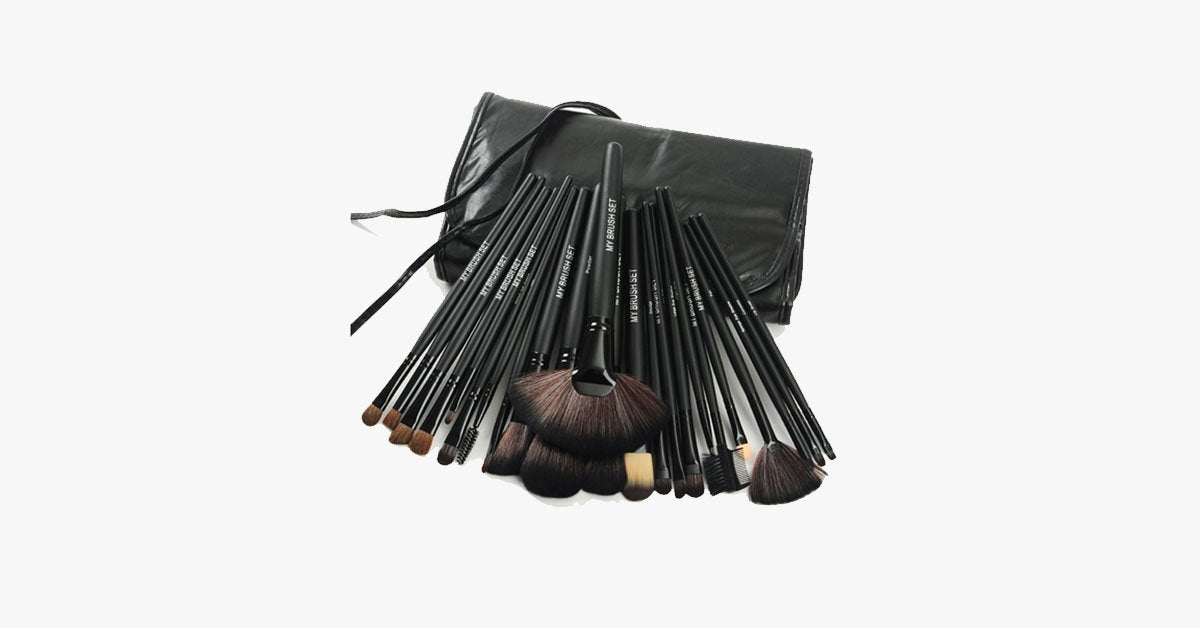 24 Piece Jet Black Make Up Brush Set