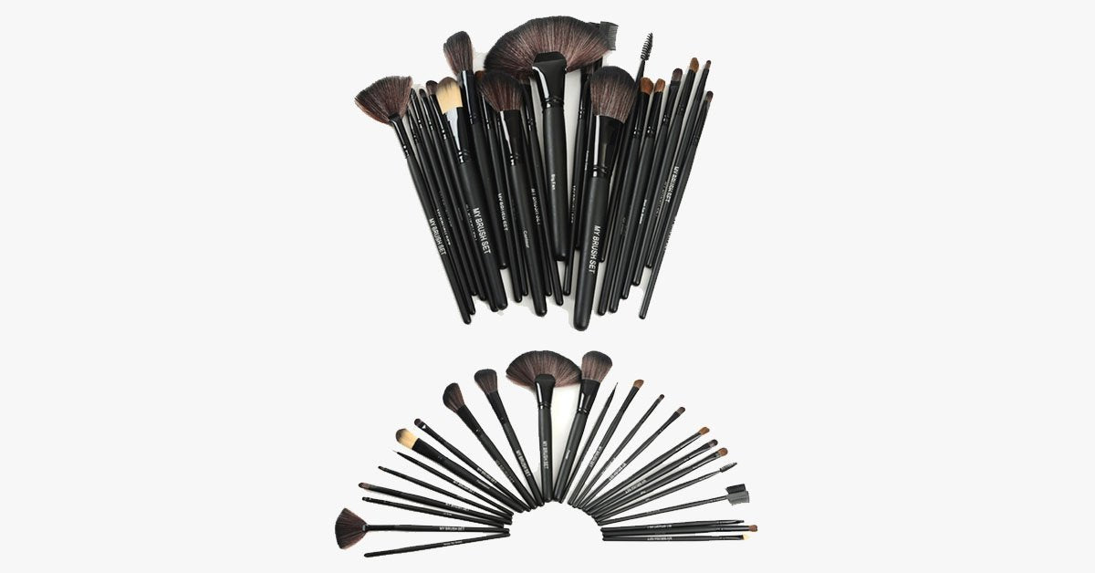 24 Piece Jet Black Make Up Brush Set