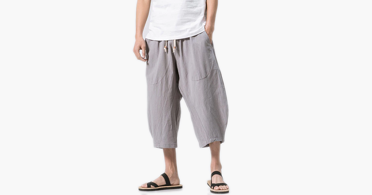 Men's Breathable Cotton Linen Drawstring Casual Shorts