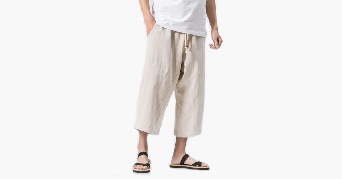 Men's Breathable Cotton Linen Drawstring Casual Shorts