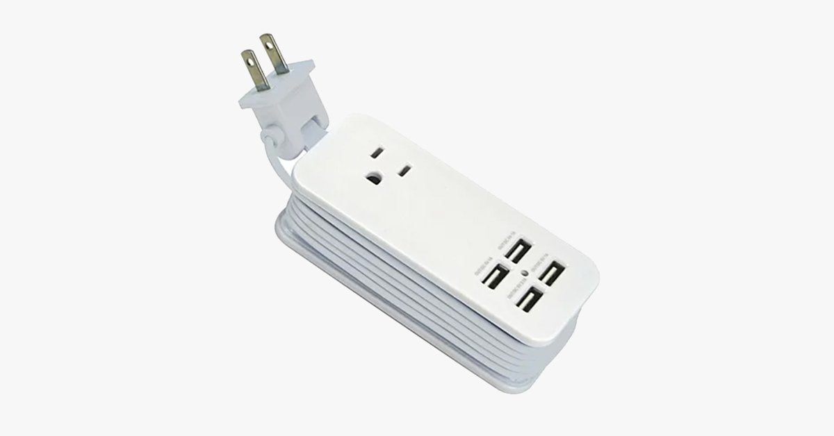 Portable Charging Station with 4 USB ports - Universal Power Socket & 1.5m Long Cord - Best for Travelling