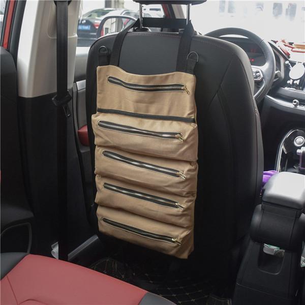 Multi-Purpose Tool Roll Up Bag Wrench Roll Pouch Hanging Tool Zipper Carrier Tote Canvas Car Organizer 5 Pockets Portable