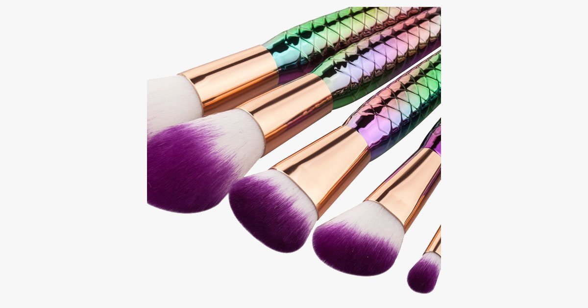 7 Piece Rainbow Mermaid Brushes Set - Unique Colorful Brush Set Perfect For Complete Makeup