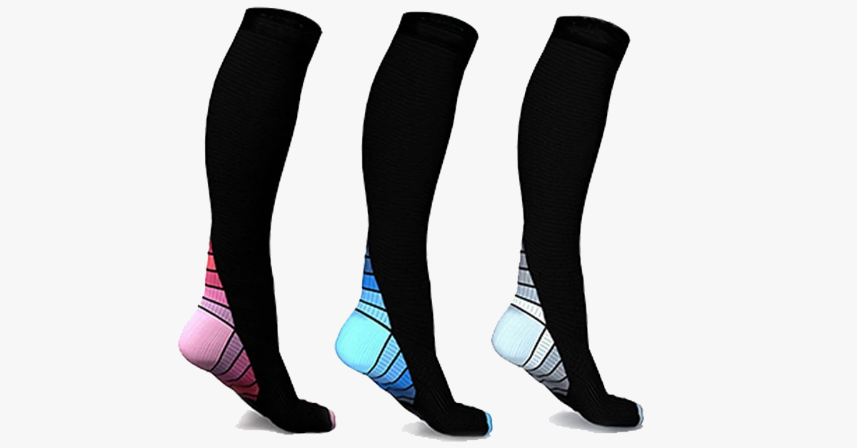 Unisex Compression Support Knee Length Socks 3-Pairs