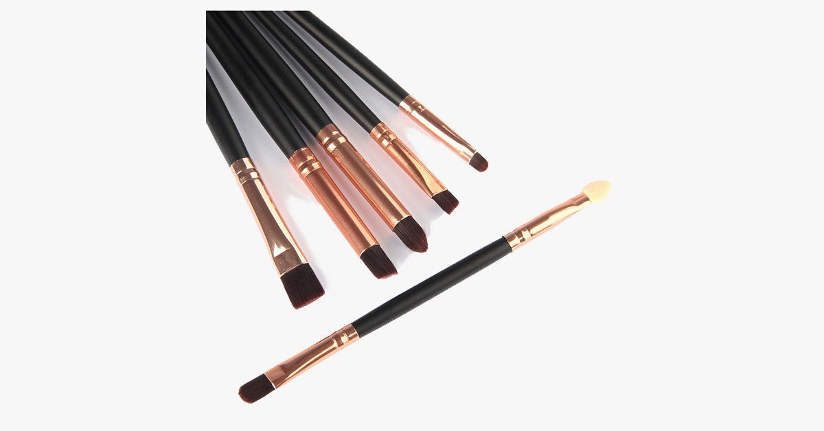 6 Piece Makeup Brush Set for Eyes & Brows - Eyeshadow& Eyeliner Blending Kit - Professional Synthetic Brushes, Black