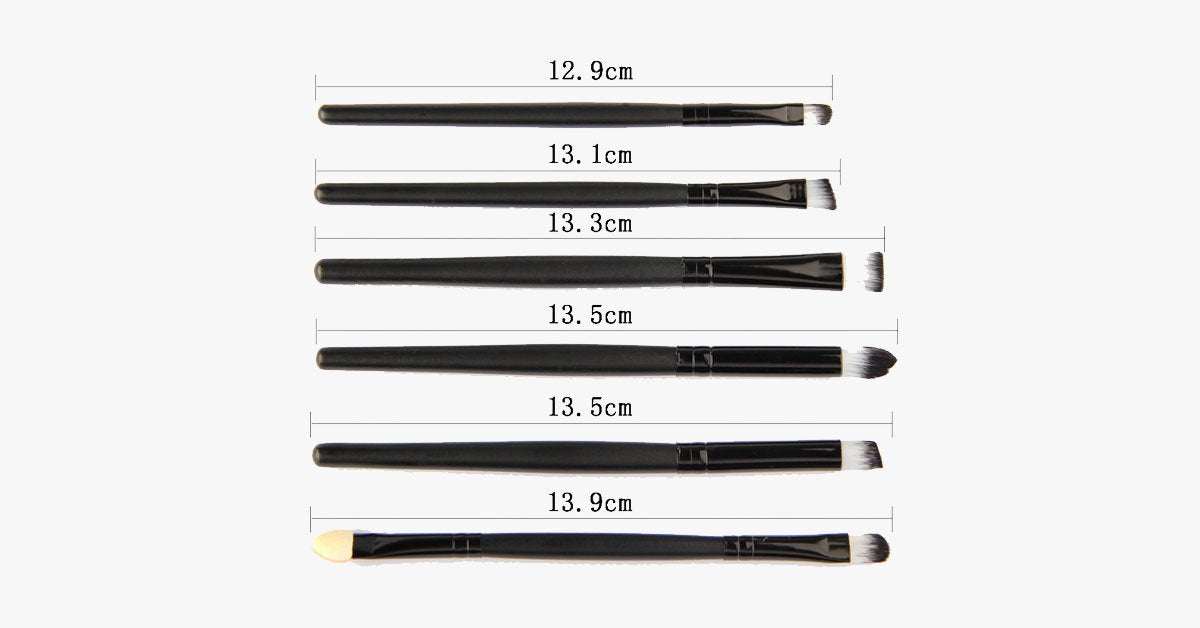 6 Piece Makeup Brush Set for Eyes & Brows - Eyeshadow& Eyeliner Blending Kit - Professional Synthetic Brushes, Black