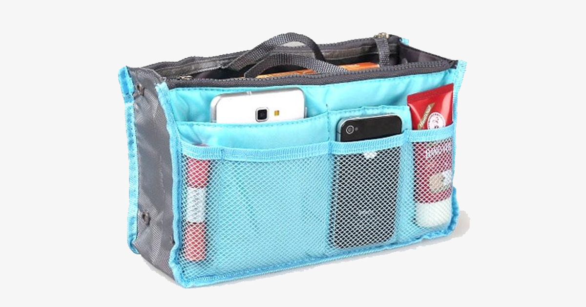 Slim Bag-in-Bag - Made From Cotton & Polyester - Portable & Tiny SIze - Multiple Pockets With Zipper - Fits in Your Suitcase - Variations in Colors