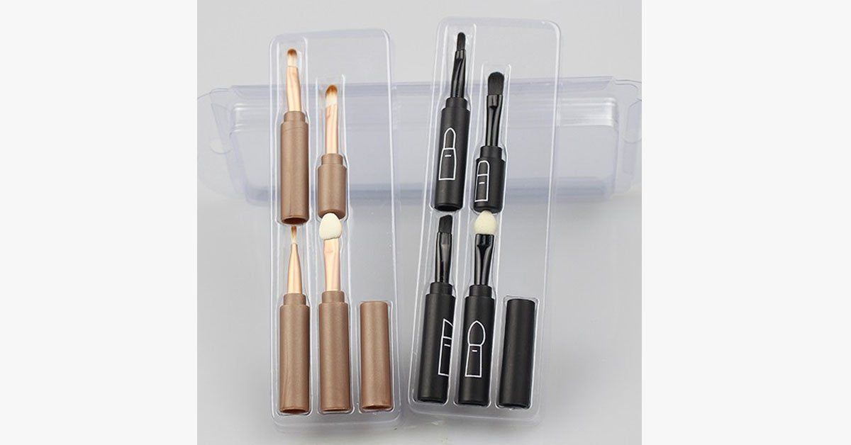 Portable Makeup Brush Set - 4 in 1 Set for Eyeshadow, Eyebrows, and Lips Makeup - Professional Synthetic Brushes